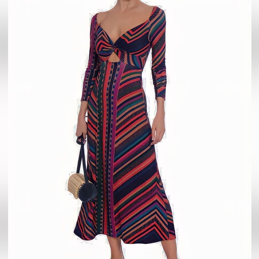 Farm Rio Women's Long Sleeve Dress in Vibrant Stripes